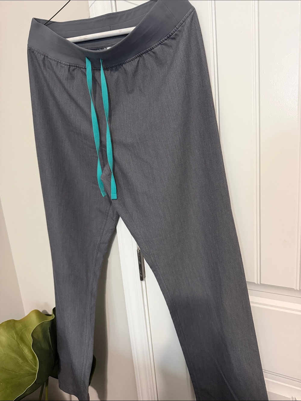 Women’s Gray Drawstring Casual Pants with Teal Accents